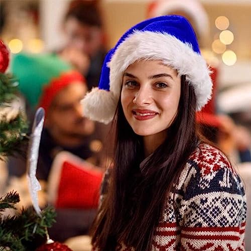 Adult Blue Plush Santa Hat - Velvet Christmas Hat for Holiday & Party Decor