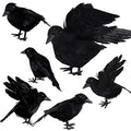 Realistic Feathered Black Crow Decorations Set for Halloween & Autumn