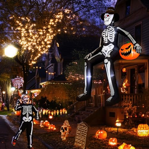 Black 10 ft Inflatable Skeleton Halloween Decor Outdoor - Giant Blow Up Skeleton with LED Lights