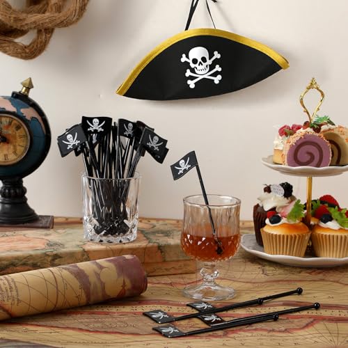 Halloween Pirate Drink Stirrer Set - Reusable 6 Inch Cocktail Flags for Parties