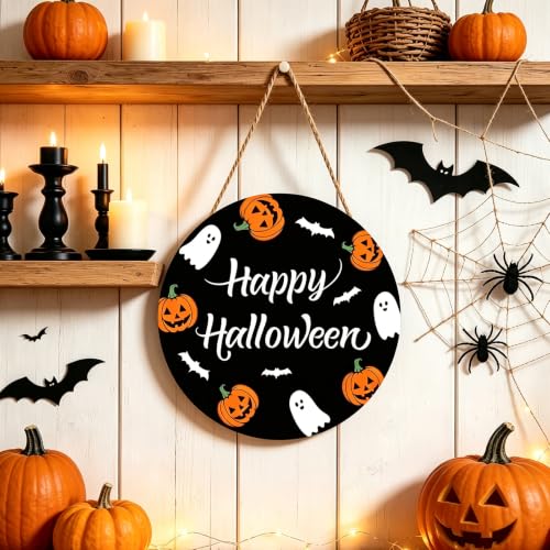 Halloween Door Wreath Indoor Decorations for Front Door - Cute Ghost Pumpkins Bats