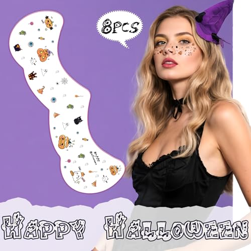 Halloween Temporary Fake Tattoo Sticker Kit - Colorful Cute Pumpkin Design - 8 Sheets
