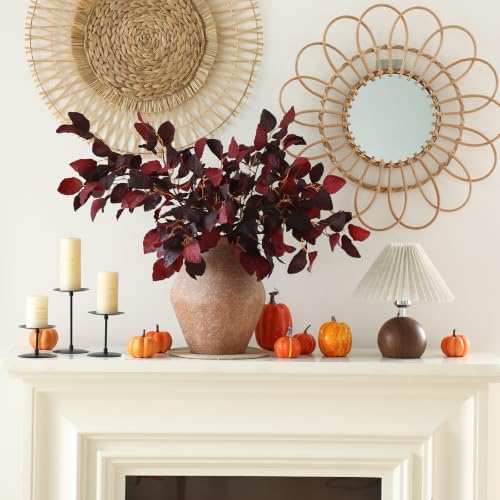 Artificial Fagus Stems - Burgundy Silk Leaves 35 Inch Bulk Fall Decor for Centerpieces