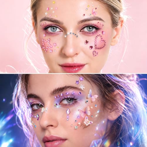 Self-Adhesive Face Gems and Rhinestone Stickers for Makeup and Body Art - 15 Sheets