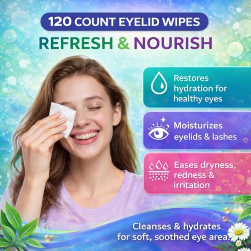 Tea Tree Eyelid Wipes 120 Count - Gentle Makeup Remover for Sensitive Eyes