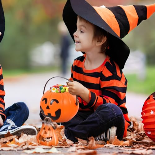 Halloween Pumpkin Candy Buckets Set of 2 - 6.69-Inch Plastic Trick-or-Treat Pails