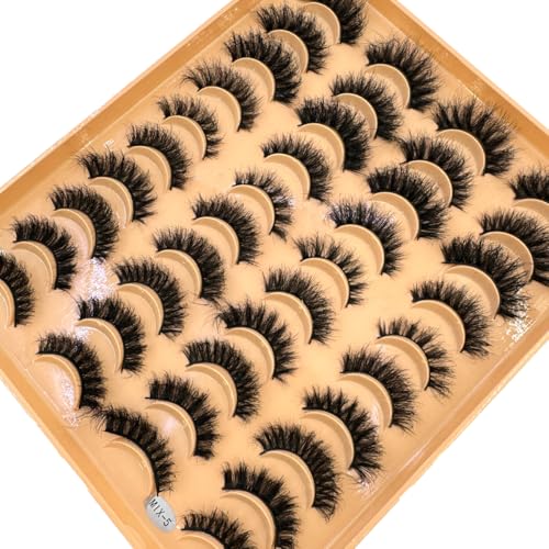 20 Pairs Faux Mink Lashes Pack - Dramatic Natural Wispy False Eyelashes with Pink Storage Case - Mix05