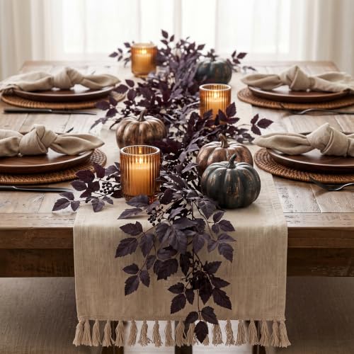 2 Pack Fall Garland - Artificial Autumn Leaves with Faux Plum for Fireplace Mantel & Home Decor