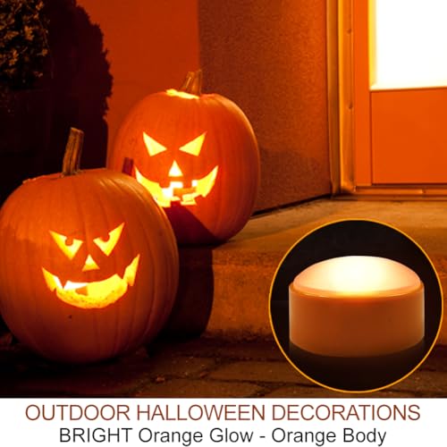 6-Pack Halloween Pumpkin Lights with 2 Remotes & Timer - Bright Orange LED Christmas & Holiday Decor - Outdoor Jack-O-Lantern Lights