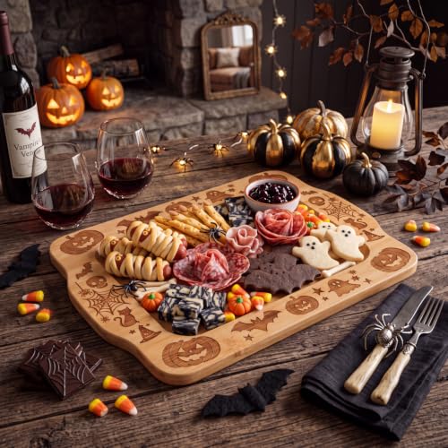 Large Halloween Pumpkin Charcuterie Board - Laser Engraved Bamboo Serving Tray