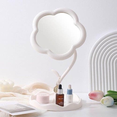 KEAINVRN Flower-Shaped Makeup Mirror for Desk Vanity Mirror for Bedroom,Living Room and Minimal Spaces Room Decor Home Decorations (White)