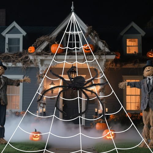Halloween Spider Web Lights with 250 LEDs & Remote Control - Waterproof Cobweb Decor for Yard Garden Indoor Outdoor