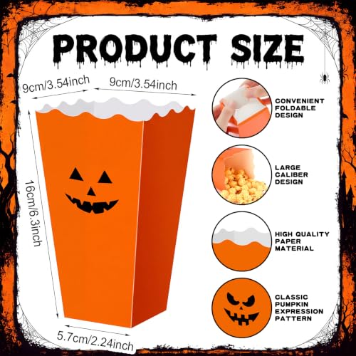 Halloween Popcorn Buckets - 100 Pcs Pumpkin Face Snack Boxes for Parties