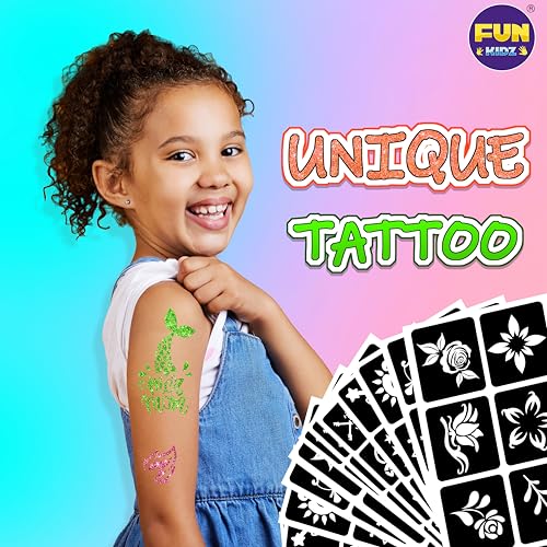 Kids Temporary Tattoo Kit with Glitter & Stencils - Fun Body Art Set for Ages 8-12