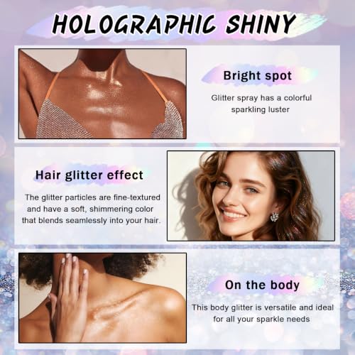 Body Glitter Spray Shiny Silver - Long-Lasting Hair & Body Sparkle 5.2 Fl Oz