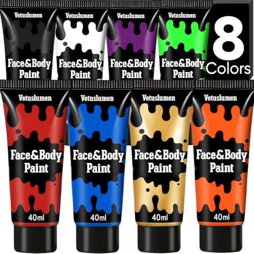 8 Colors Water-Based Face & Body Paint Set - 11.3oz Safe Non-Toxic