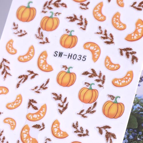 Fall Nail Stickers Set - Halloween Pumpkin & Maple Leaf Decals with Variation Red2