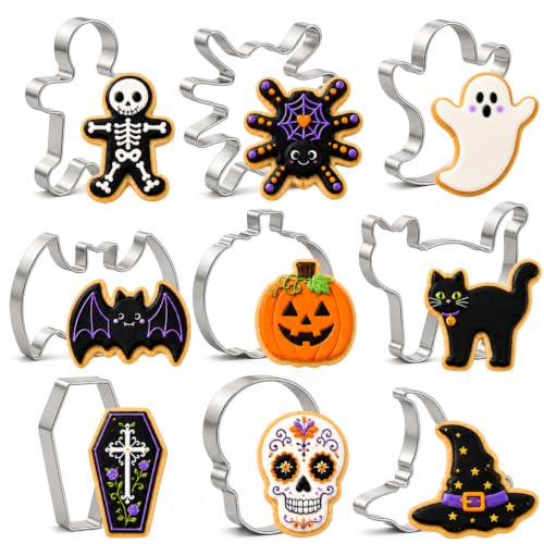 Halloween Cookie Cutters Set 9 Pcs Stainless Steel Baking Molds for Cookies & Fruit