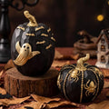 Halloween Pumpkin Decor Set - Black & Gold Resin Pumpkins with Spider Web Ghost Bat E