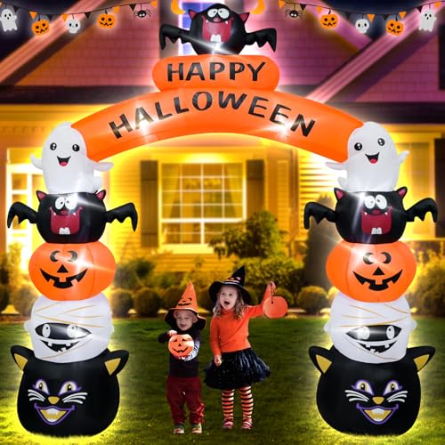 8FT Halloween Arch Inflatable with LED Lights - Ghost Cat Variation