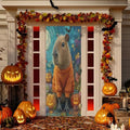 Halloween Door Cover Banner - Capybara Pumpkins Teal Door Decor for Indoor Outdoor Party