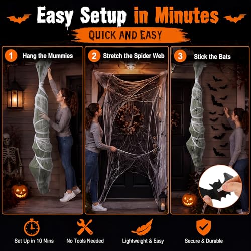 Halloween Hanging Corpse Decorations Set with Spiders and Bat Stickers - 72 Inch