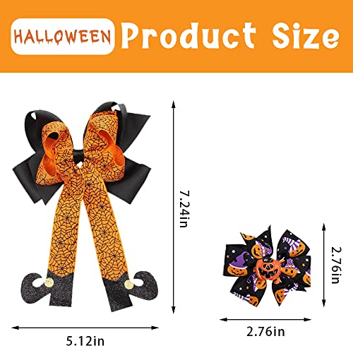 Halloween Bat Pumpkin Spider Web Hair Clips Set - Glitter Bow Knots for Party & Costume