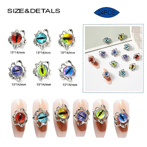 Devil Eye Nail Charms 24-Pack 3D Alloy Rhinestones for Nail Art & Crafts
