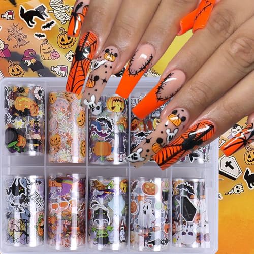 Halloween Nail Art Foils Transfer Stickers - 10 Rolls Pumpkin Spider Web Ghost & More - Halloween Nail Decals - Variation of This Listing