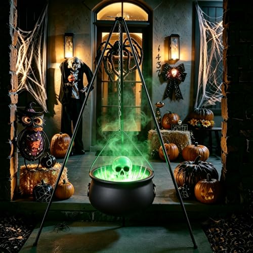 Large Halloween Cauldron with Tripod and Creepy Props for Outdoor Decor