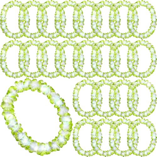 LED Light Up Hawaiian Flower Leis Necklace - Emerald Green, 24 Pcs