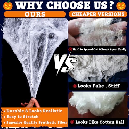 Halloween Spider Web Decorations with Fake Spiders - Stretchy Cobwebs for Indoor Outdoor Party