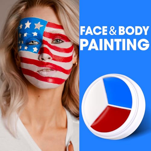 Face & Body Paint Kit - 3 Colors Red White Blue with Sponge & Brush - Set 02