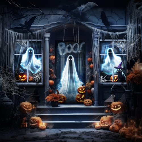 Halloween Ghost Window Door Cover Set - Spooky Decorations for Indoor Outdoor - Variation: Ghost