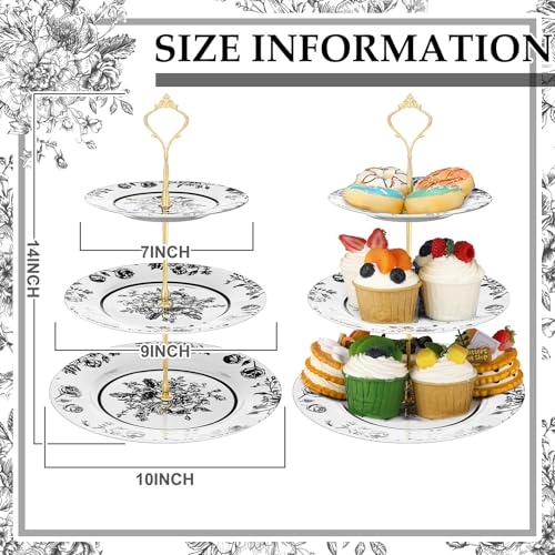 Chinoiserie Black 3-Tier Floral Ceramic Cake Stand - Wedding & Party Decor