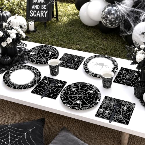 Halloween Spider Web Tableware Set - Black & White Spider Theme Party Decoration - Variation of Spider Web Halloween