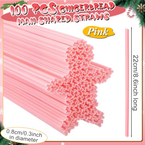 Plastic Gingerbread Man Drinking Straws - 100 Pack for Christmas Parties