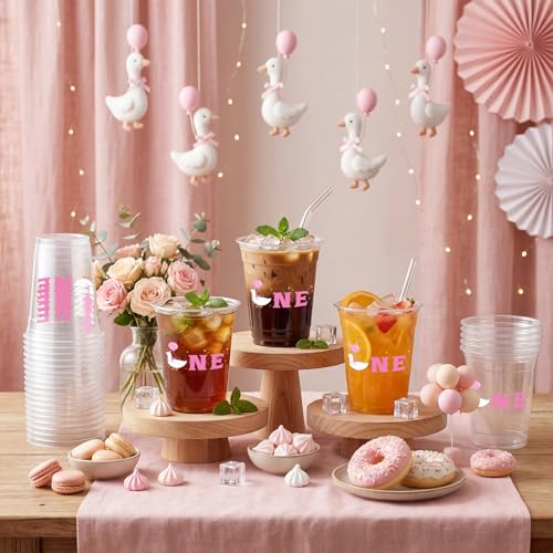 Goose Themed 12oz Plastic Cups - 100 Pack for 1st Birthday Party - Clear Disposable Drink Cups - Goose Variation