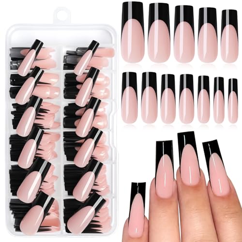 AddFavor 168pcs French Tip Press-On Nails Extra Long Square Nude Pink with Variation C