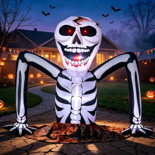 5 FT Halloween Inflatable Skeleton Rising from Ground with LED Lights - Half Skeleton Version