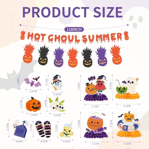 Summer Halloween Party Decorations Set with Banners, Swirls & Honeycomb Centerpieces