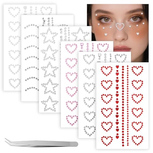 Self-Adhesive Face Gems Set with Tweezers for Makeup & Body Decoration