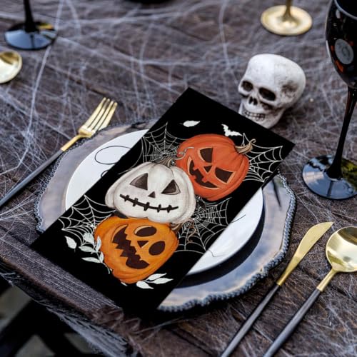 Halloween Paper Napkins 100Pcs Orange Jack-O-Lantern Cobweb 4.3 x 7.9 Inches