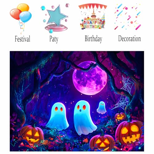 UV Reactive Pumpkin Tapestry 59x51 Inches Neon Blacklight Decor Polyester - Variation of YLU03330