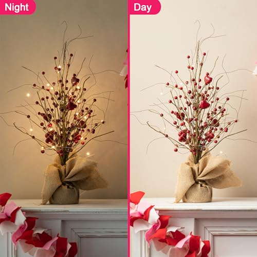 Valentine Led Lighted Artificial Heart Tree - 18-Inch Rustic Valentine’s Day Centerpiece