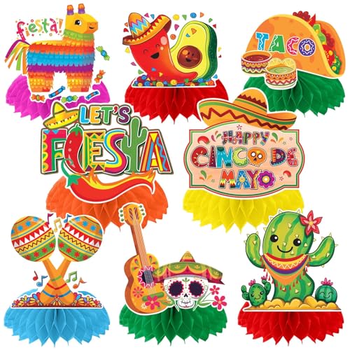 Cinco De Mayo Honeycomb Centerpieces Set of 8 Fiesta Table Decor - Bright & Reusable