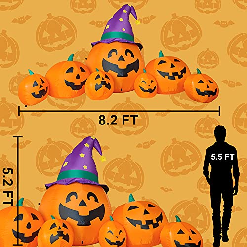 Inflatable Halloween Decorations - 8.2 Ft Pumpkin Witch Hat Yard Decor with LED Lights