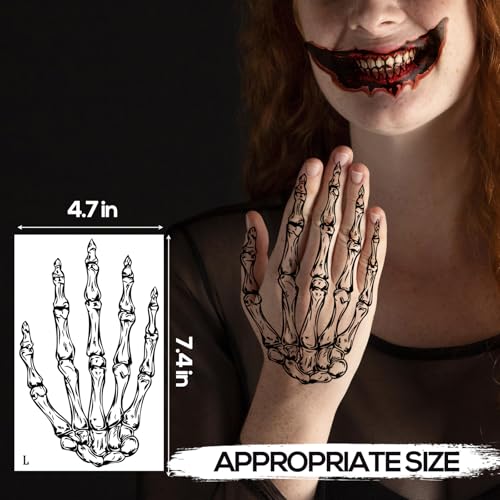Skeleton Hands Temporary Tattoos - Left & Right Bone Designs for Halloween - Variation of SkullHand4-B