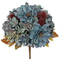 Artificial Fall Flower Bouquet 2 Pack - Blue Silk Dahlia Hydrangea Stems for Home Decor & Weddings