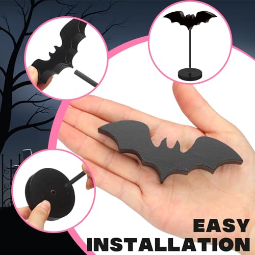 Pink Halloween Wooden Bat Decorations Set - 6 Pieces, Tabletop & Holiday Decor